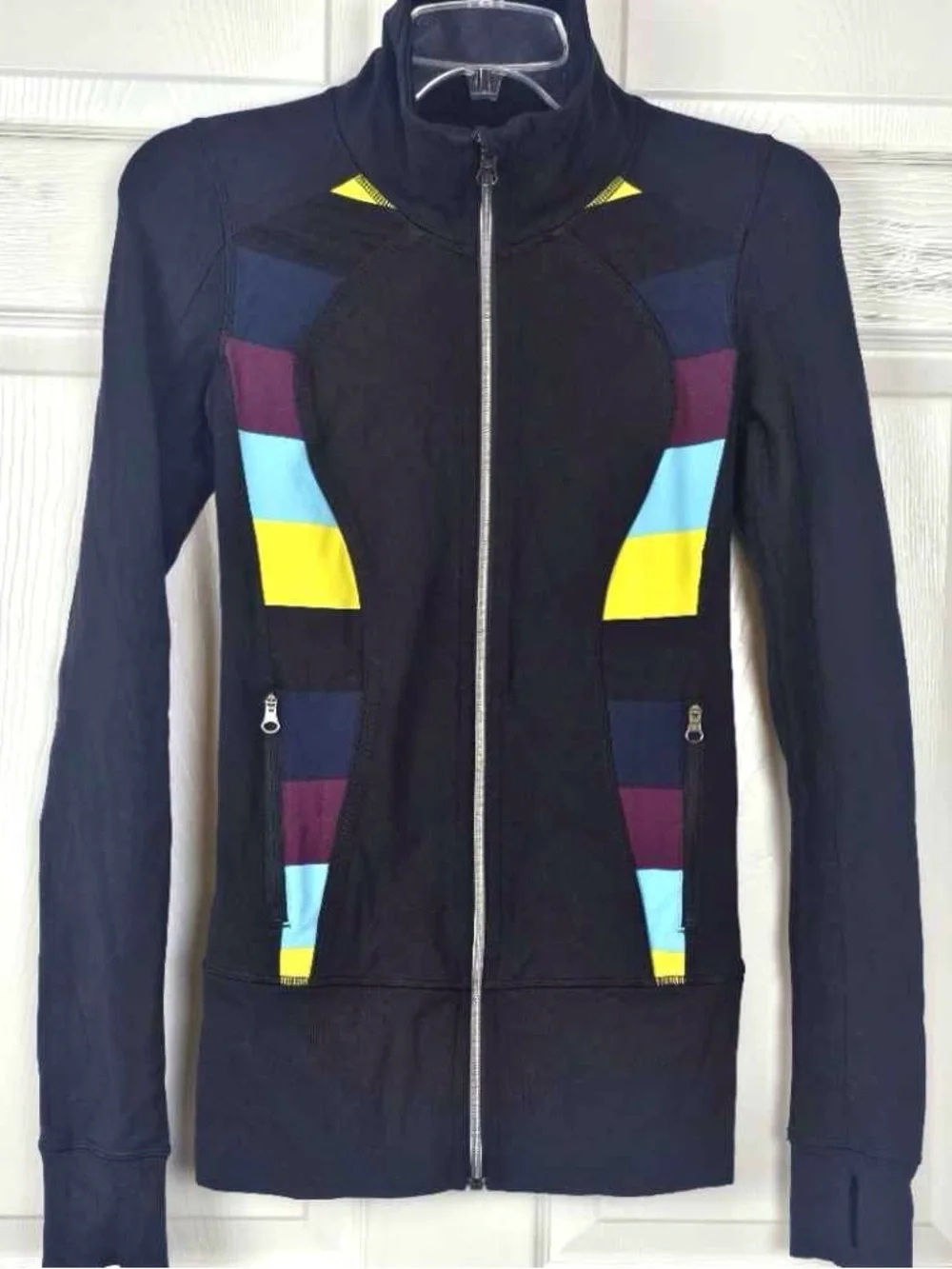 Women's Black Zip-Up Bomber Jacket with Colorblock Accents